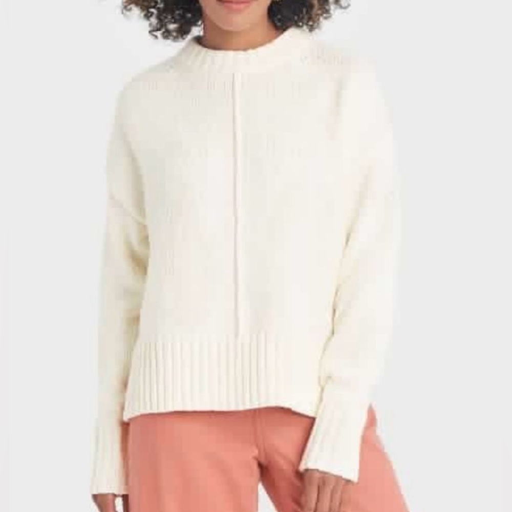 A NEW DAY cropped knit long sleeve sweater side slits crewneck pullover size M
